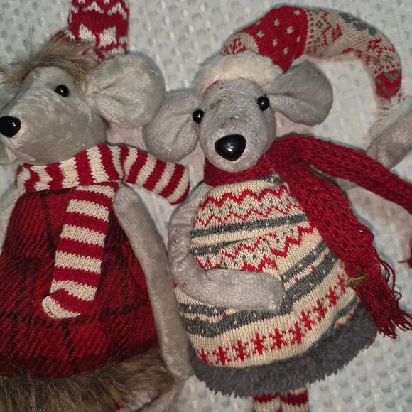 CHRISTMAS MOUSE SET OF 2 TALL STANDING STUFFED CHRISTMAS DECOR - Picture 3 of 6